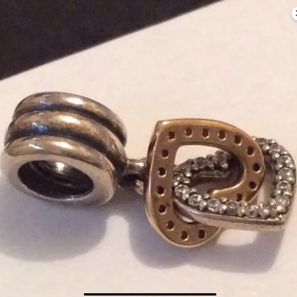 Pandora two tone dangling hearts charm